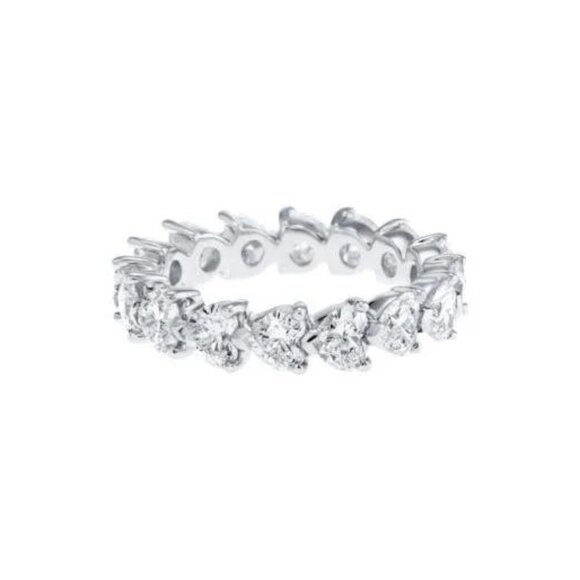✨Lovely Diamonds Sweet Zircon Silver Heart Eternity Rings for Women,MARR9139 - Picture 1 of 5